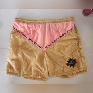 Baltic Born Men's Beach Volley Colorblock Swim Trunks in Pink and Tan